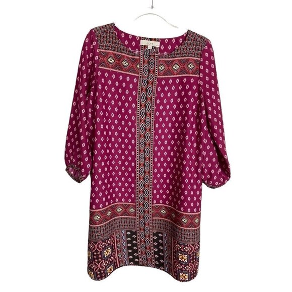 LOFT Boat Neck Sheath Dress Aztec Print Maroon Multicolor Size Petite LP - Picture 1 of 5